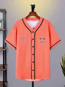 Manfinity Men Striped & Letter Graphic Contrast Tape Shirt - Orange - View 1