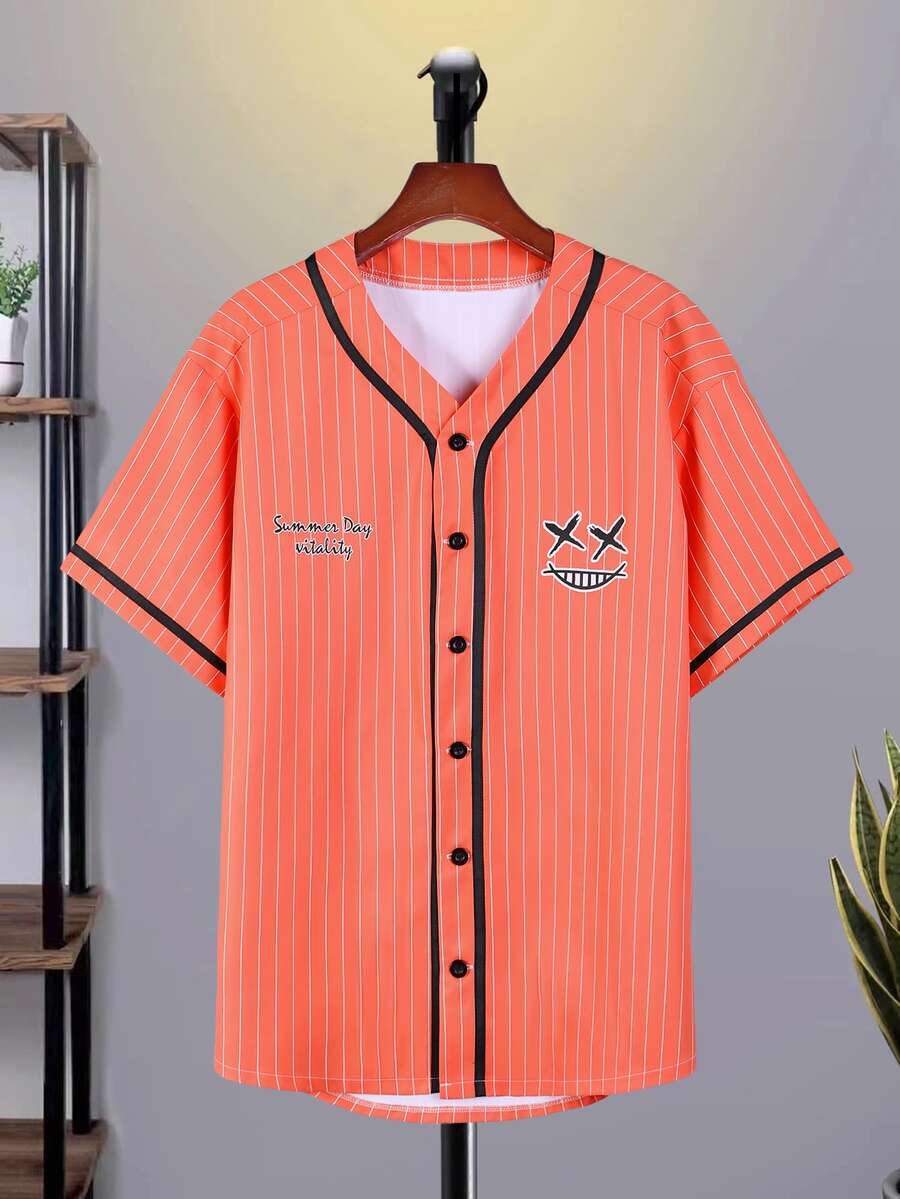 Manfinity Men Striped & Letter Graphic Contrast Tape Shirt - Orange - View 1