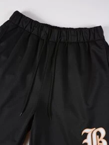 Manfinity Loose Fit Men's Letter Graphic Striped Trim T-Shirt & Shorts Set - Black - View 7