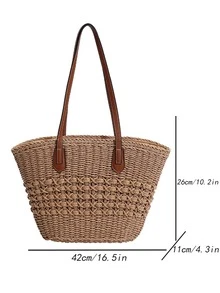 Bolsa de mimbre grande vacación - Caqui - Ver 4