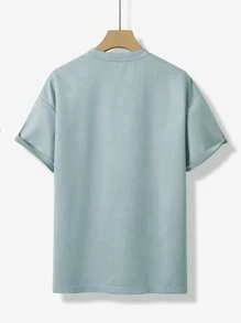 Manfinity Hypemode Men Slogan Patched Drop Shoulder Tee - Baby Blue - View 2