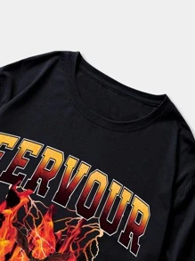 ROMWE MEN Grunge Punk 男士字母火圖案t恤 - 黑色 - 查看 5