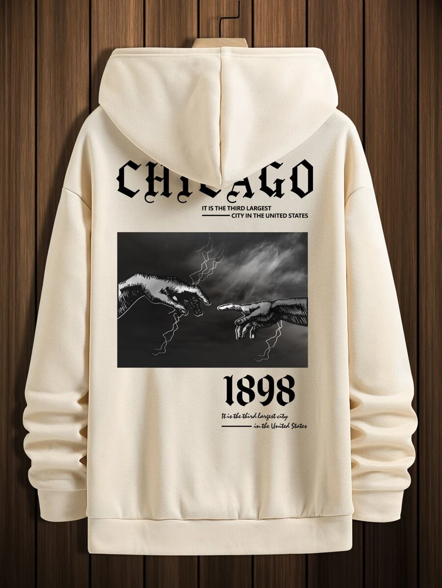 Manfinity LEGND Men Slogan Graphic Drawstring Thermal Lined Hoodie - Apricot - View 1