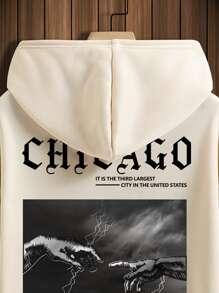 Manfinity LEGND Men Slogan Graphic Drawstring Thermal Lined Hoodie - Apricot - View 3