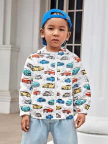 SHEIN Toddler Boys Car Print Hooded Jacket - Multicolor - View 6