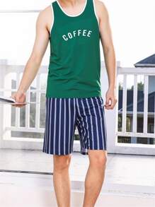 Men Striped Print PJ Shorts - Navy Blue - View 5