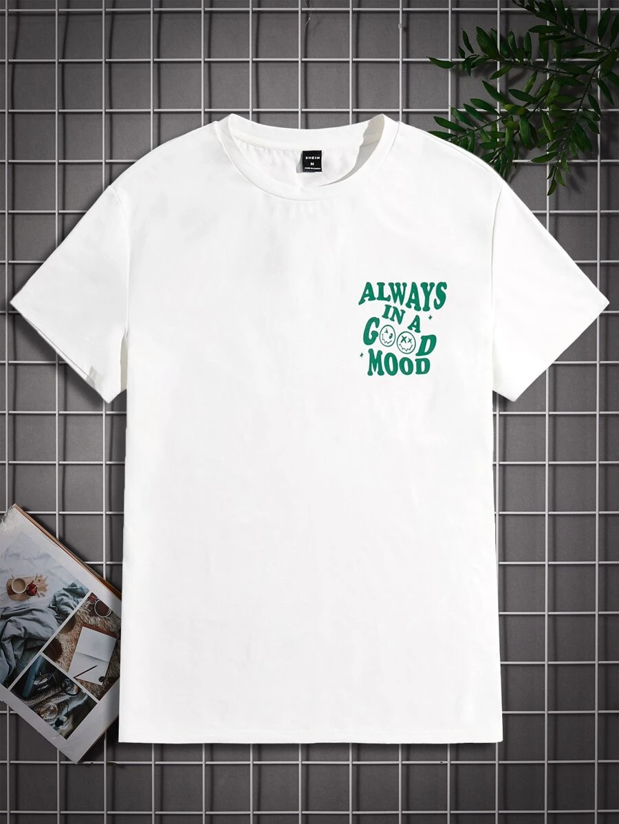 Manfinity VCAY 男士標語圖案T恤 - 白色 - 查看 1