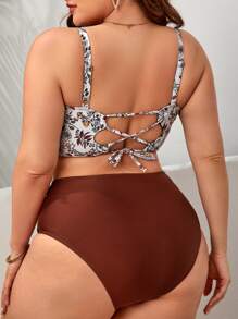 Hơn In hoa Bikini Ba Lỗ Bộ Viền khăn tay Áo top Không dây & Eo cao Đáy 2 mảnh Bộ đồ tắm - Nhiều màu - Xem 2