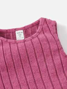 SHEIN Toddler Girl Tank Tops & Camis Gân đan màu trơn Giải trí - Màu Hồng Tươi - Xem 3