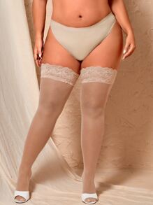 Plus 1pair Contrast Floral Lace Stocking - Apricot - View 3
