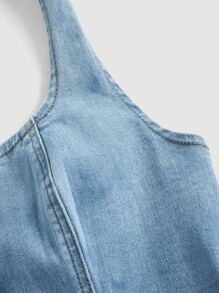 SHEIN MOD Button Front Halter Neck Denim Top - Light Wash - View 4