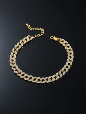 1pc Luxury Zinc Alloy Rhinestone Decorated Anklet, Suitable For Men And Women As Daily Accessory Chain