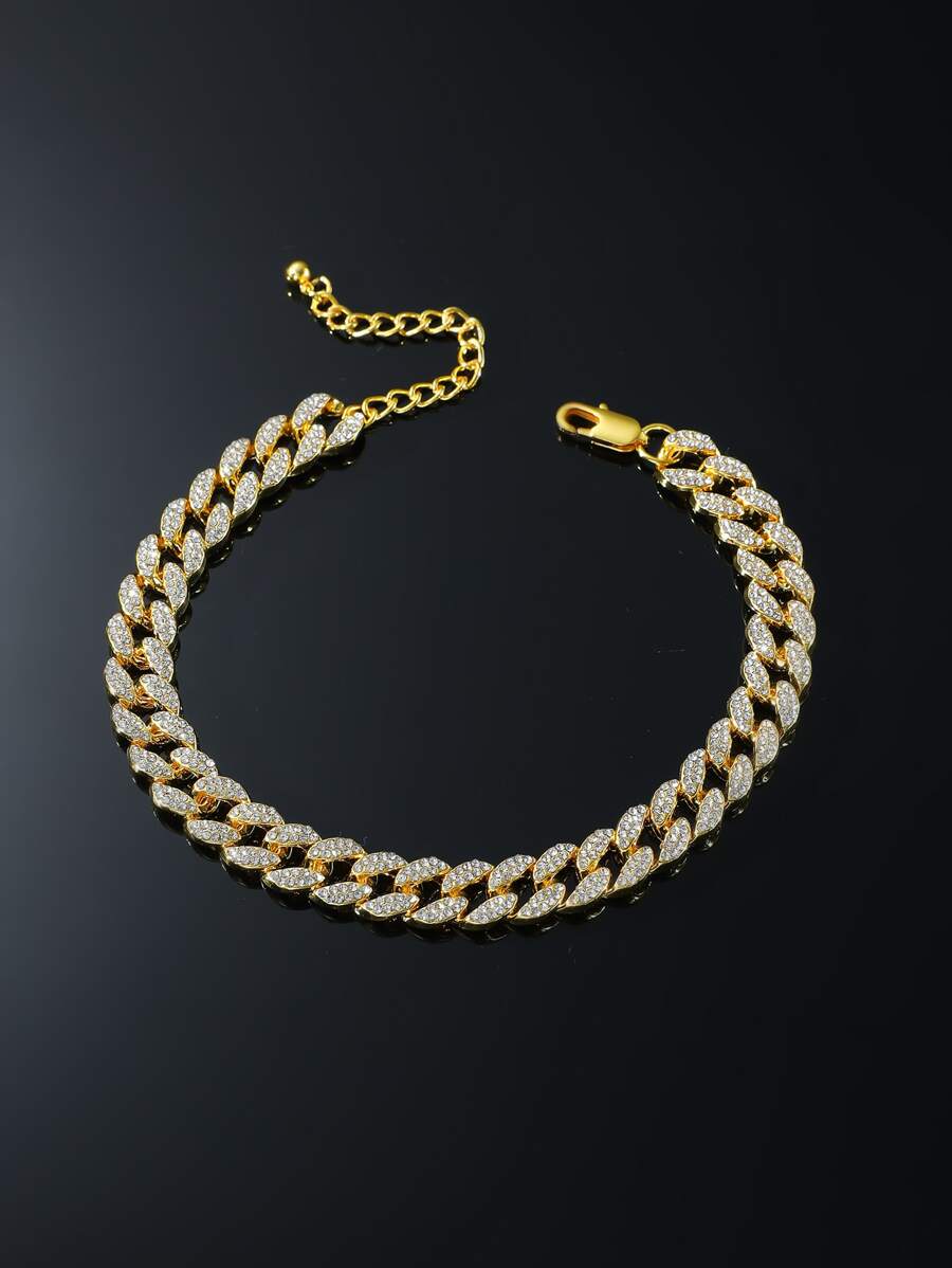 1pc Luxury Zinc Alloy Rhinestone Decorated Anklet, Suitable For Men And Women As Daily Accessory Chain - Yellow Gold - View 1