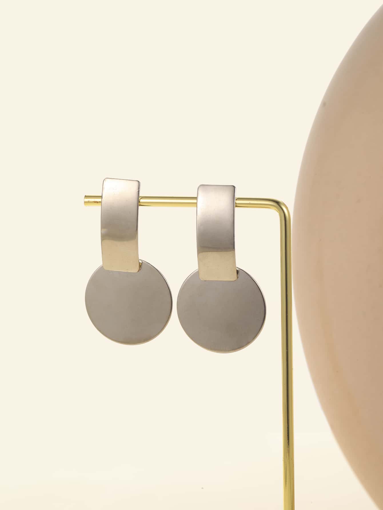 圓形耳墜 - 銀色 - 查看 1