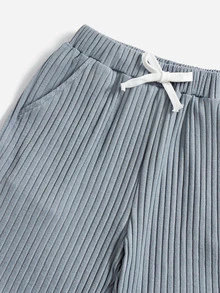 SHEIN 男孩條紋針織T恤和腰部抽繩短褲 - 霧霾藍 - 查看 4