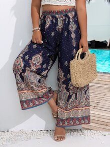 SHEIN Holidaya Quần Plus Size Hoa Paisley Boho - Nhiều màu - Xem 1