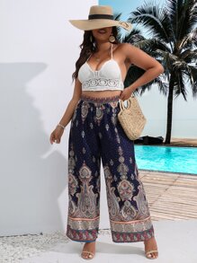 SHEIN Holidaya Quần Plus Size Hoa Paisley Boho - Nhiều màu - Xem 3