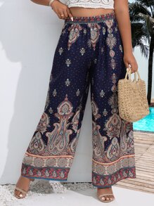 SHEIN Holidaya Quần Plus Size Hoa Paisley Boho - Nhiều màu - Xem 6