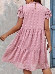 SHEIN LUNE Đầm Plus Size viền lá sen Xù Viên lá sen màu trơn Dễ thương - Hồng - Xem 2