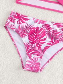 Conjunto de bikini envolvente con estampado tropical para niña preadolescente, playa de verano - Multicolor - Ver 4