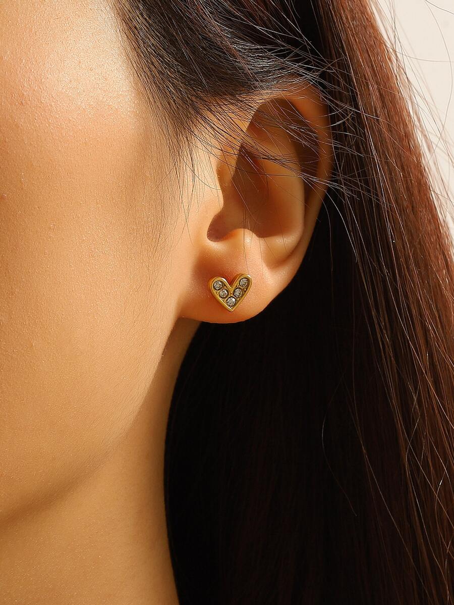 2對/套愛心設計耳釘 - 金黃色 - 查看 1