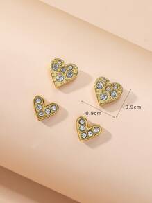 2對/套愛心設計耳釘 - 金黃色 - 查看 3