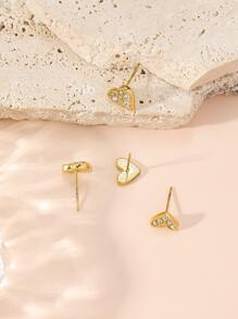 2對/套愛心設計耳釘 - 金黃色 - 查看 4