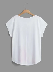 SHEIN LUNE Camiseta con estampado de figura de manga murciélago - Blanco - Ver 2