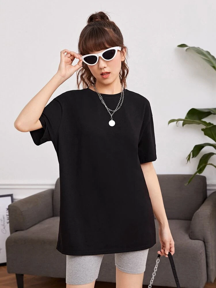 Teen Girls Slogan & Cartoon Graphic Drop Shoulder Tee