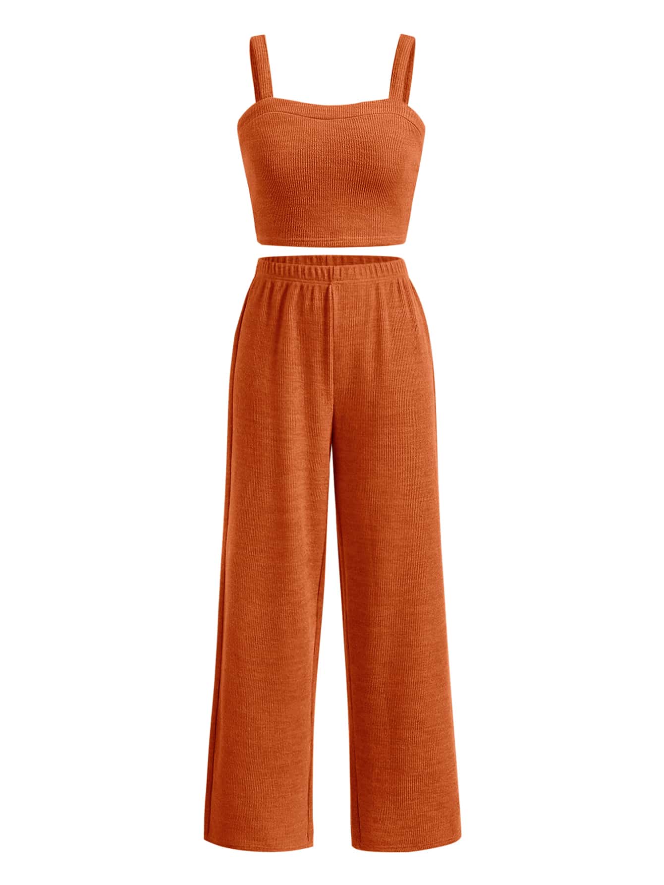 SHEIN Teen Girls Solid Cami Top & Wide Leg Pants - Burnt Orange - View 1