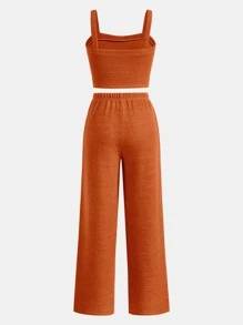 SHEIN Teen Girls Solid Cami Top & Wide Leg Pants - Burnt Orange - View 2