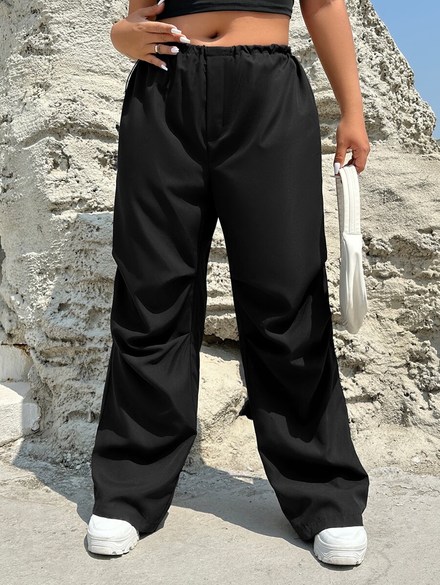 SHEIN EZwear Plus Solid Wide Leg Trousers - Black - View 1