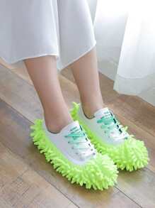 1pair Polyester Shoe Cover, Solid Color Green Removable And Washable Indoor Shoe Cover For Cleaning And Mopping - Green - View 1