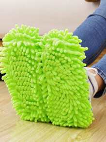 1pair Polyester Shoe Cover, Solid Color Green Removable And Washable Indoor Shoe Cover For Cleaning And Mopping - Green - View 2