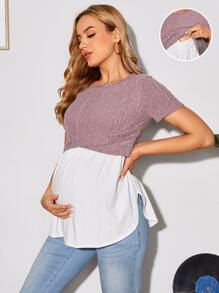 SHEIN Maternity Nursing Two Tone Peplum Tee - Dusty Pink - View 1