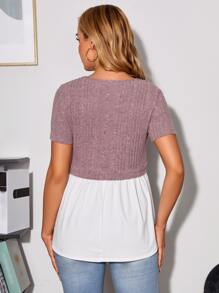 SHEIN Maternity Nursing Two Tone Peplum Tee - Dusty Pink - View 2