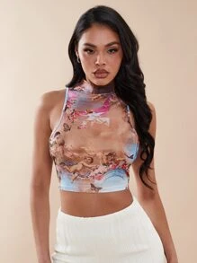 SHEIN BAE Áo khoác và áo lót dành cho xe tăng nữ Lộ Lưng Buộc lại Con số Hoa Gợi cảm - Nhiều màu - Xem 4