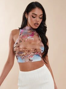 SHEIN BAE Áo khoác và áo lót dành cho xe tăng nữ Lộ Lưng Buộc lại Con số Hoa Gợi cảm - Nhiều màu - Xem 6