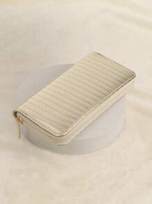 Monedero largo de color metálico con cremallera miedoso con diseño de puntada PU - Dorado - Ver 2