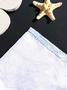 Manfinity Hombres Shorts de natación con estampado tropical de cintura con cordón - Azul y blanco - Ver 4