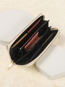 Monedero largo de color metálico con cremallera miedoso con diseño de puntada PU - Dorado - Ver 4