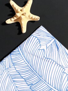 Manfinity Hombres Shorts de natación con estampado tropical de cintura con cordón - Azul y blanco - Ver 6