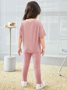 SHEIN Leap Crew 青少女字母拼接下垂肩T恤和緊身褲