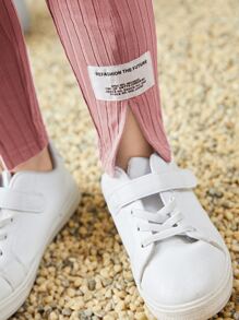 SHEIN Leap Crew 青少女字母拼接下垂肩T恤和緊身褲