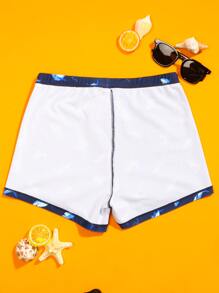 Manfinity Swimmode Men Cartoon Shark Print Drawstring Waist Swim Trunks - Navy Blue - View 4
