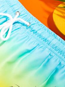 Manfinity Hombres Shorts de natación de ombré con con estampado tropical de cintura con cordón - Multicolor - Ver 5