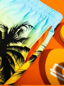 Manfinity Hombres Shorts de natación de ombré con con estampado tropical de cintura con cordón - Multicolor - Ver 6