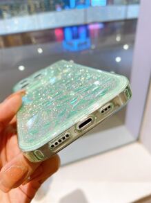 透明手機殼帶閃光紙 - 綠色 - 查看 3