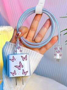 5入組蝴蝶樣式數據線保護套和充電器頭套 - 彩色 - 查看 1