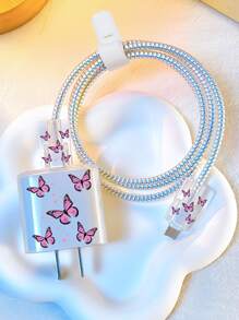 5入組蝴蝶樣式數據線保護套和充電器頭套 - 彩色 - 查看 2